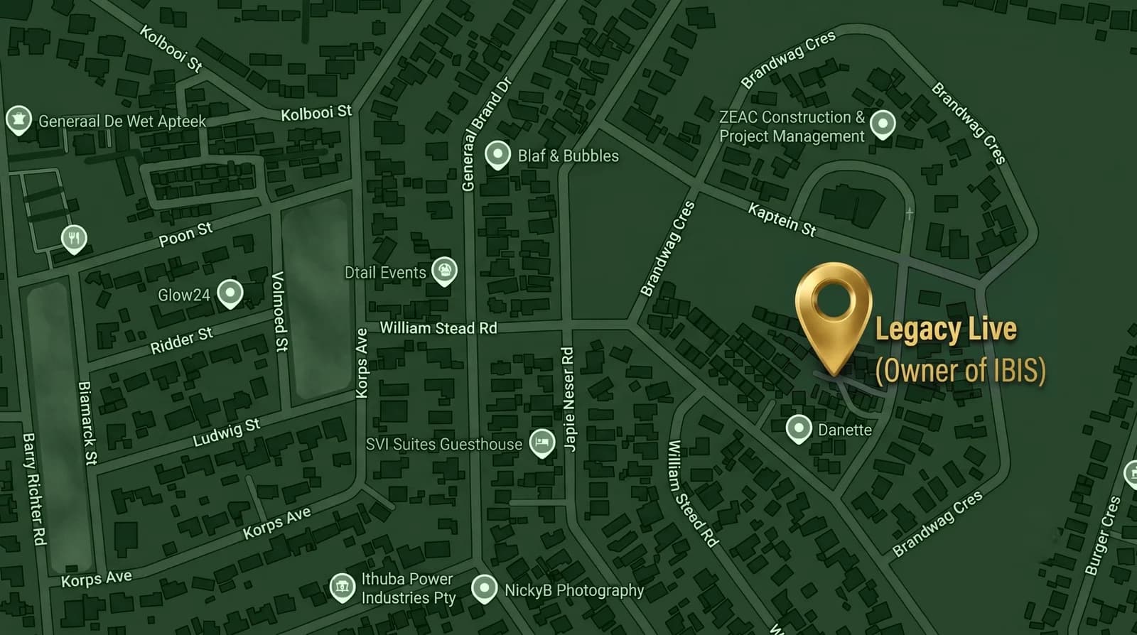 Map showing IBIS's office at Uitsig, Bloemfontein.